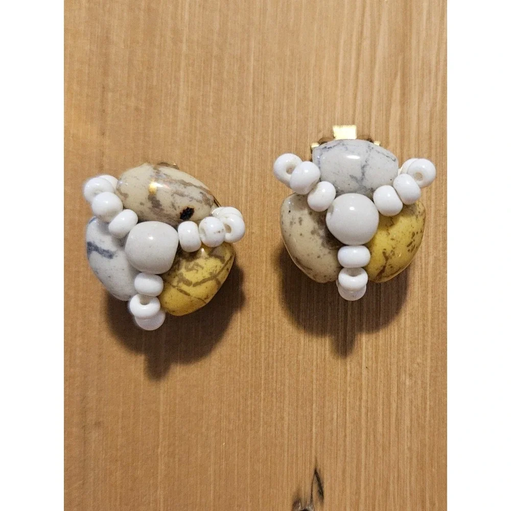 Vintage Beaded Clip On Earrings Statement Fashion Jewelry